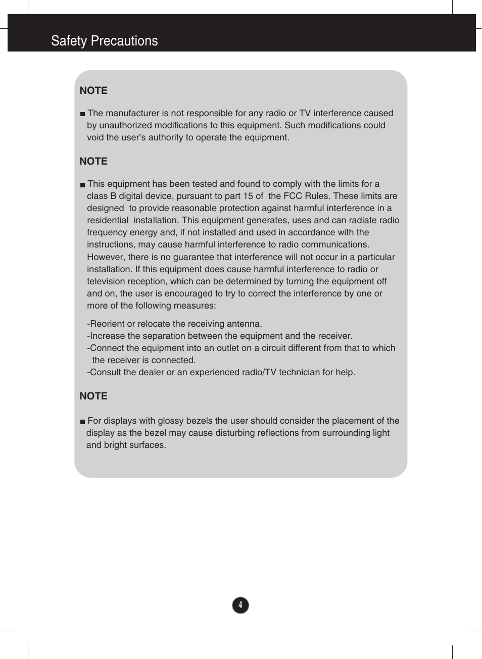 Safety precautions | LG IPS231B-BN User Manual | Page 5 / 31