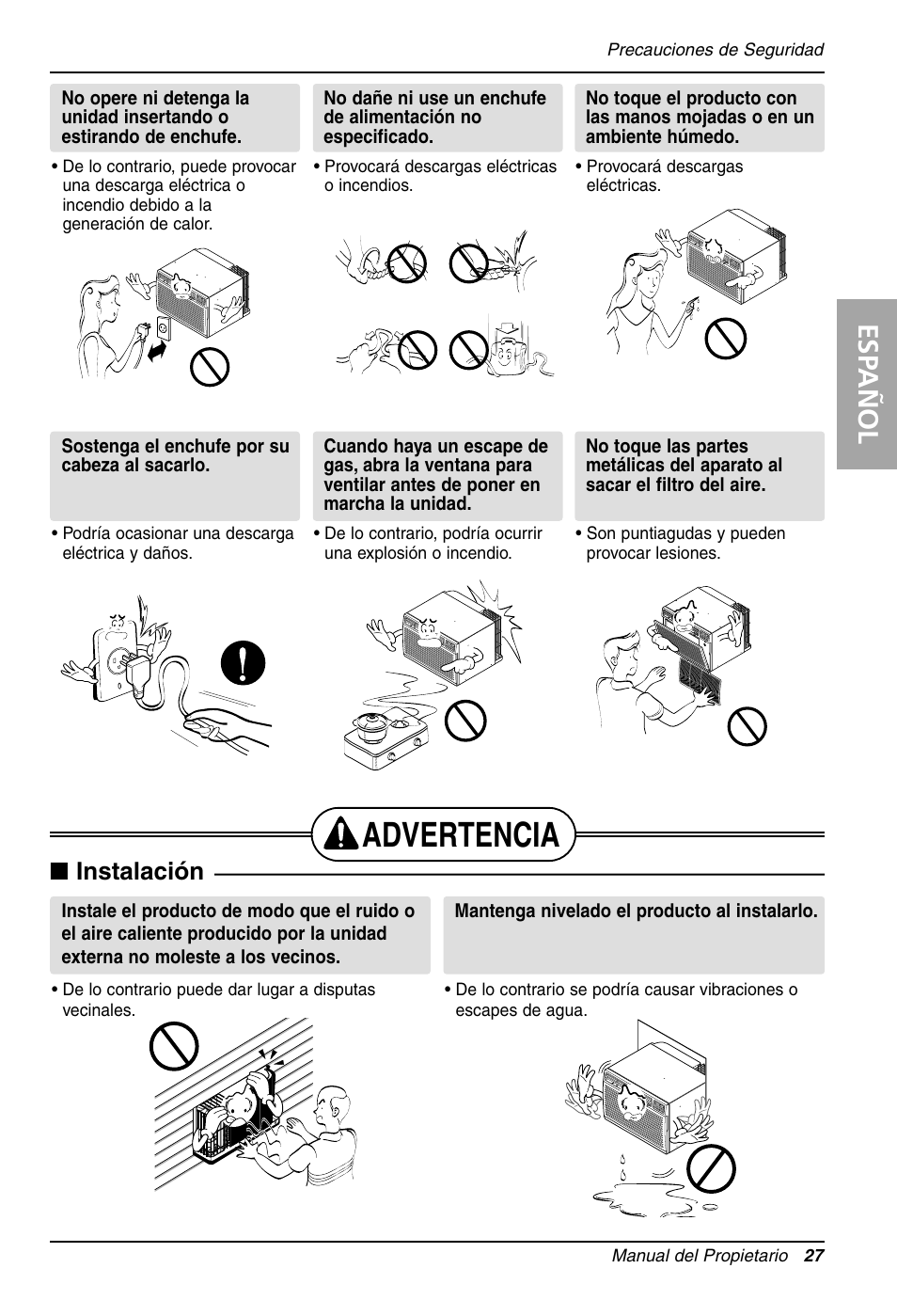 Advertencia, Esp añol, Instalación | LG LT101CNR User Manual | Page 27 / 47