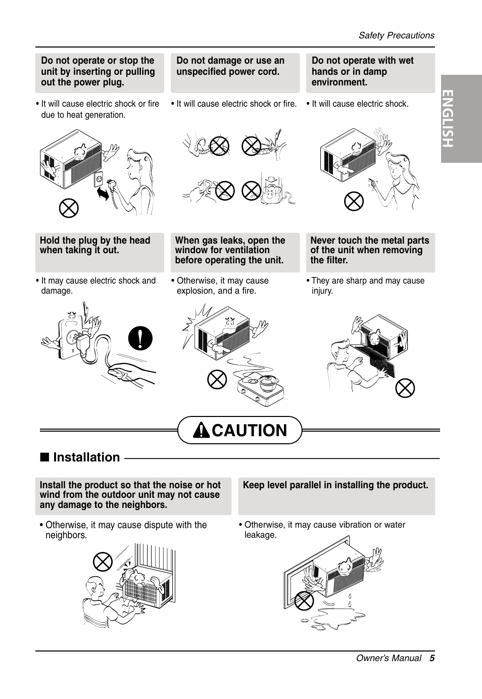Caution, English, Installation | LG LW7012HR User Manual | Page 5 / 44