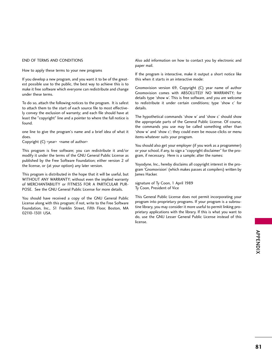 Appendix | LG 22LG3DDH User Manual | Page 82 / 93