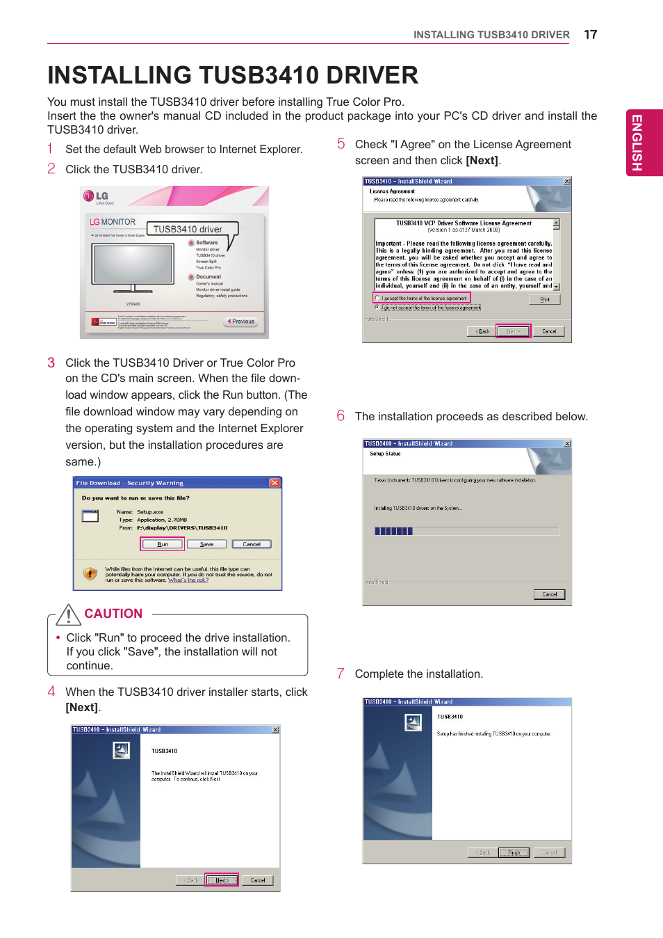 Installing tusb3410 driver, Installing tusb3410, Driver | LG 27EA83-D User Manual | Page 18 / 37
