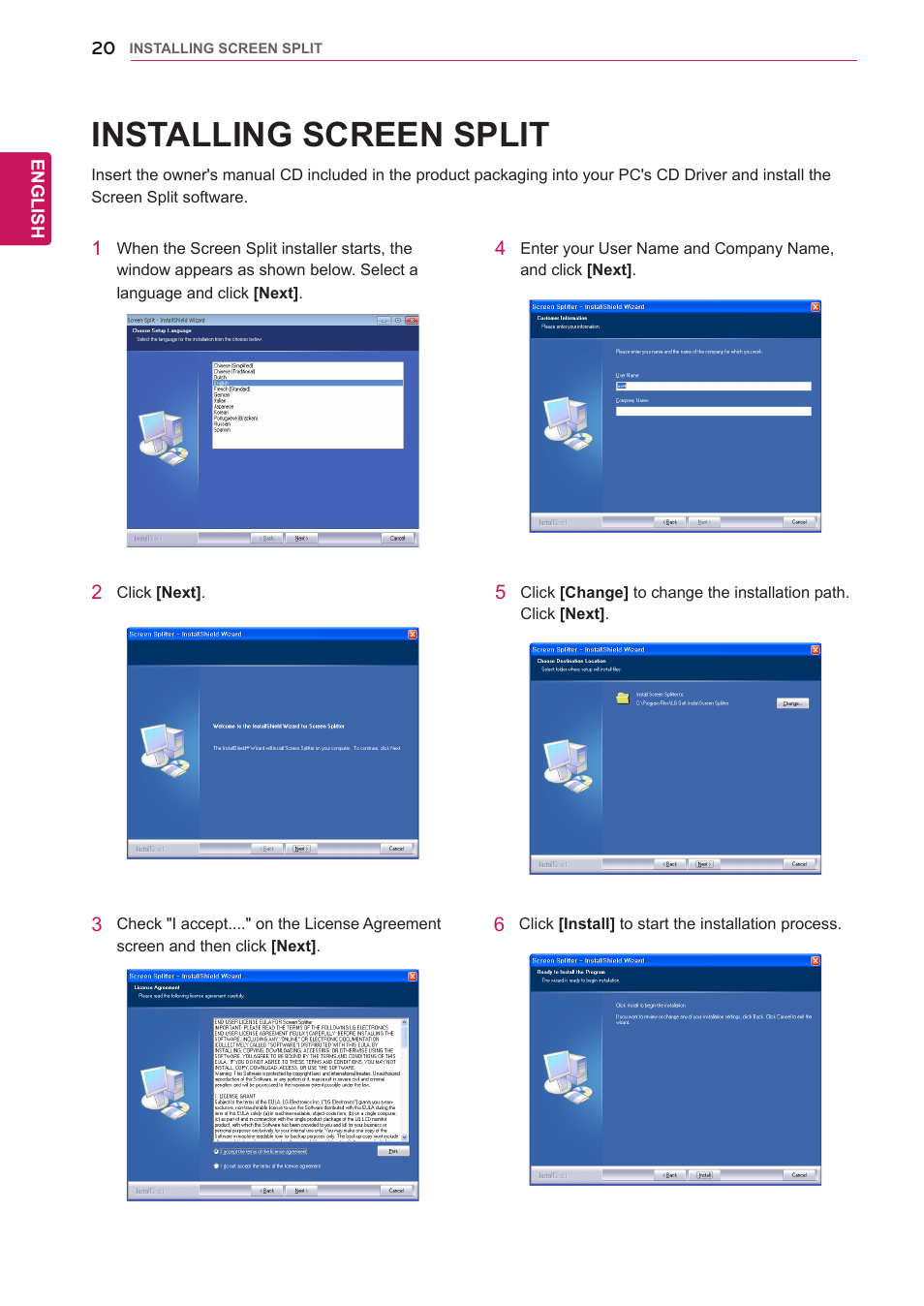 Installing screen split | LG 27EA83-D User Manual | Page 21 / 37