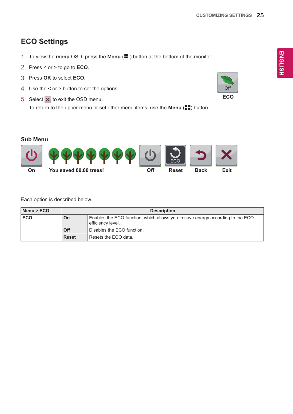 Eco settings | LG 27EA83-D User Manual | Page 26 / 37