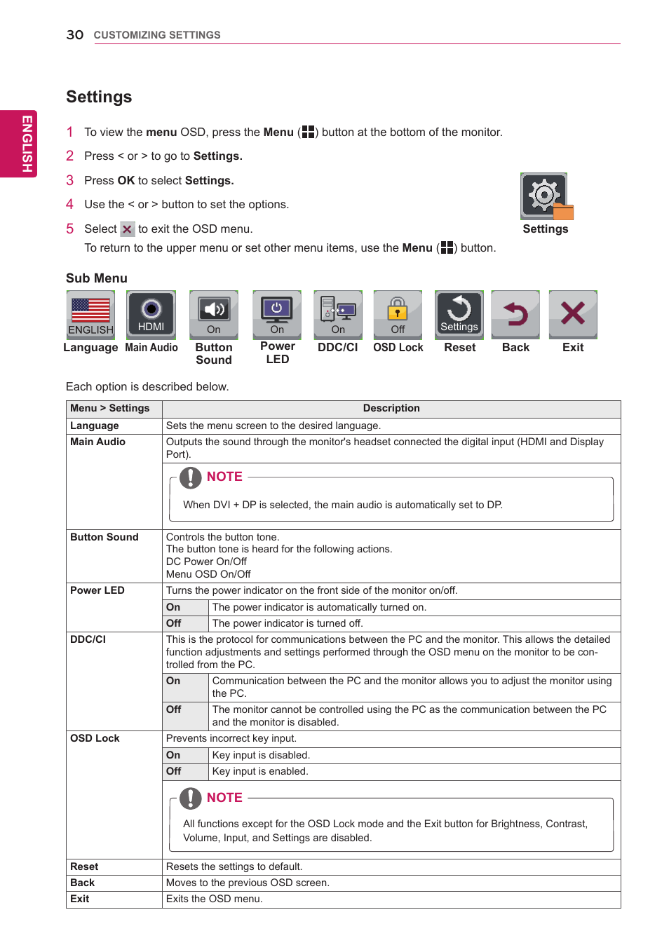 Settings | LG 27EA83-D User Manual | Page 31 / 37