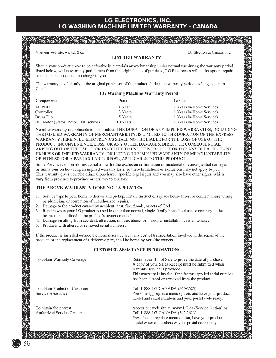 LG WM2901HVA User Manual | Page 36 / 108
