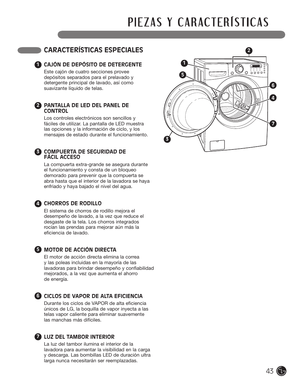 Características especiales | LG WM2901HVA User Manual | Page 43 / 108