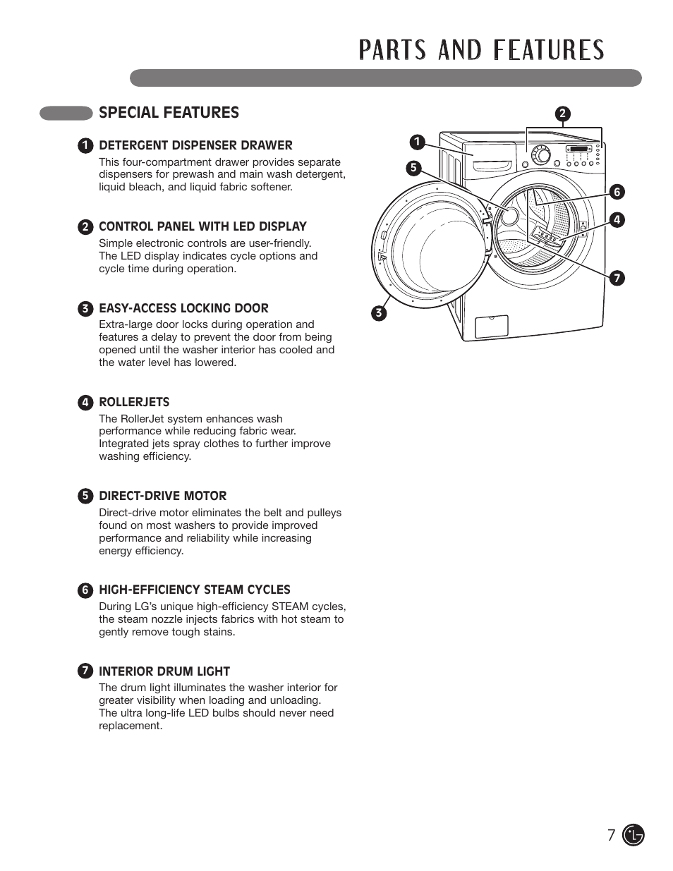 Special features | LG WM2901HVA User Manual | Page 7 / 108
