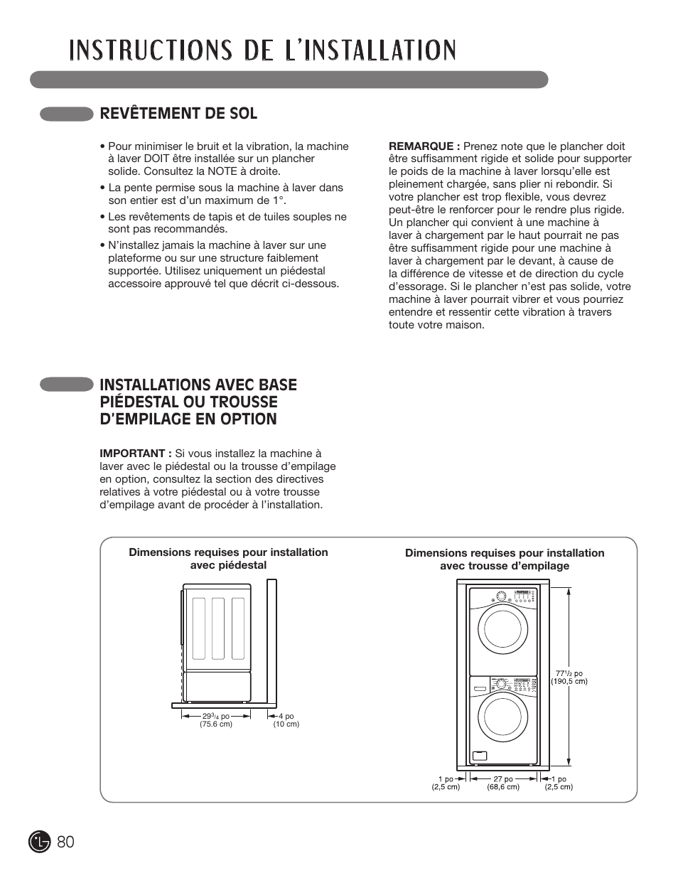 Revêtement de sol | LG WM2901HVA User Manual | Page 80 / 108