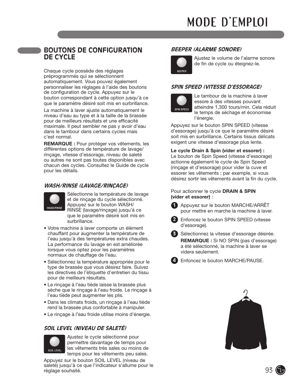 Boutons de configuration de cycle | LG WM2901HVA User Manual | Page 93 / 108