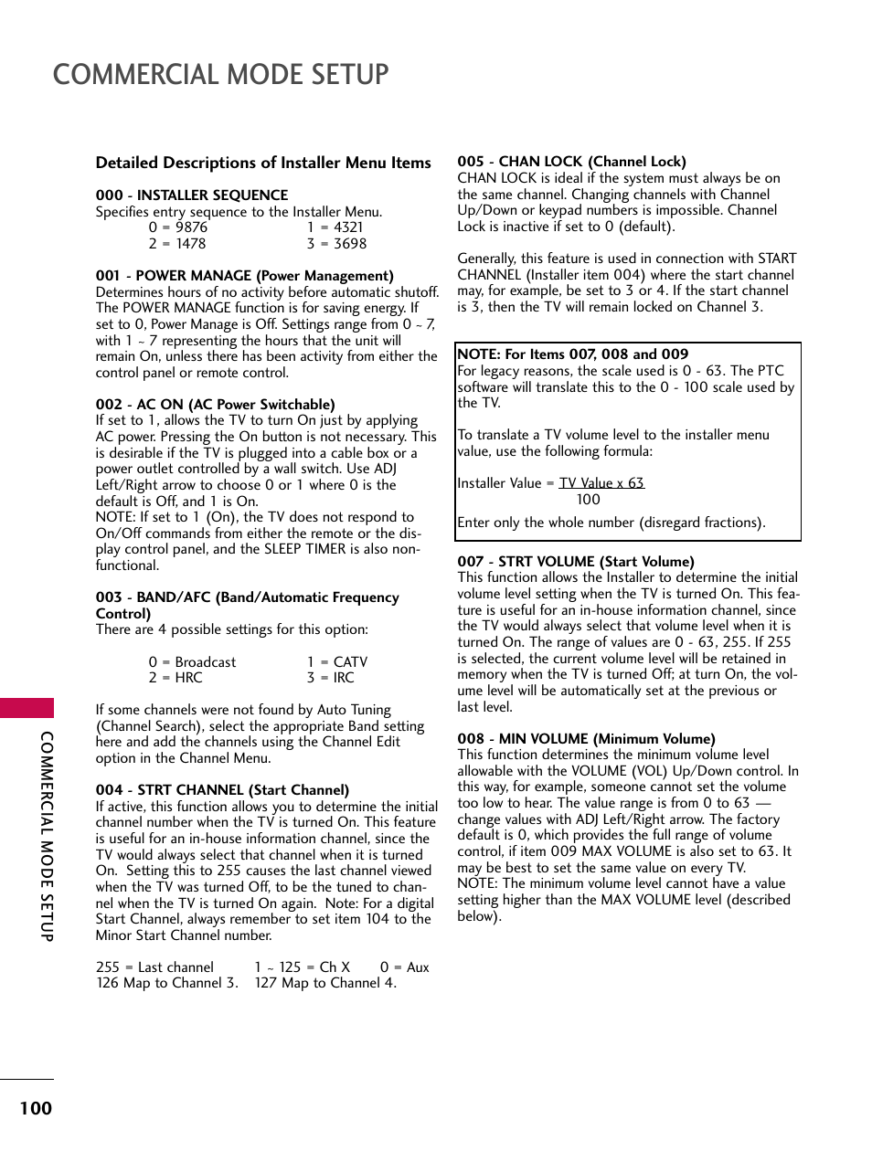 Commercial mode setup | LG 37LG710H User Manual | Page 100 / 144