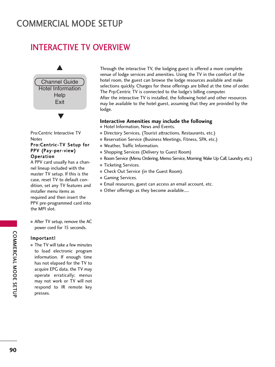 Interactive tv overview, Commercial mode setup | LG 37LG710H User Manual | Page 90 / 144