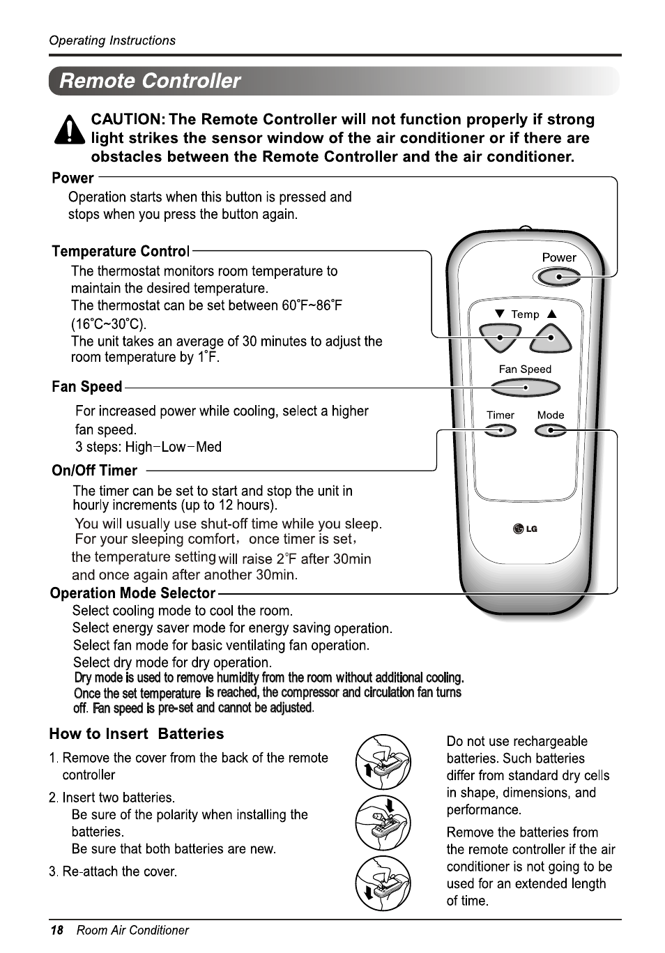 Remote controller | LG L8010ER User Manual | Page 18 / 52