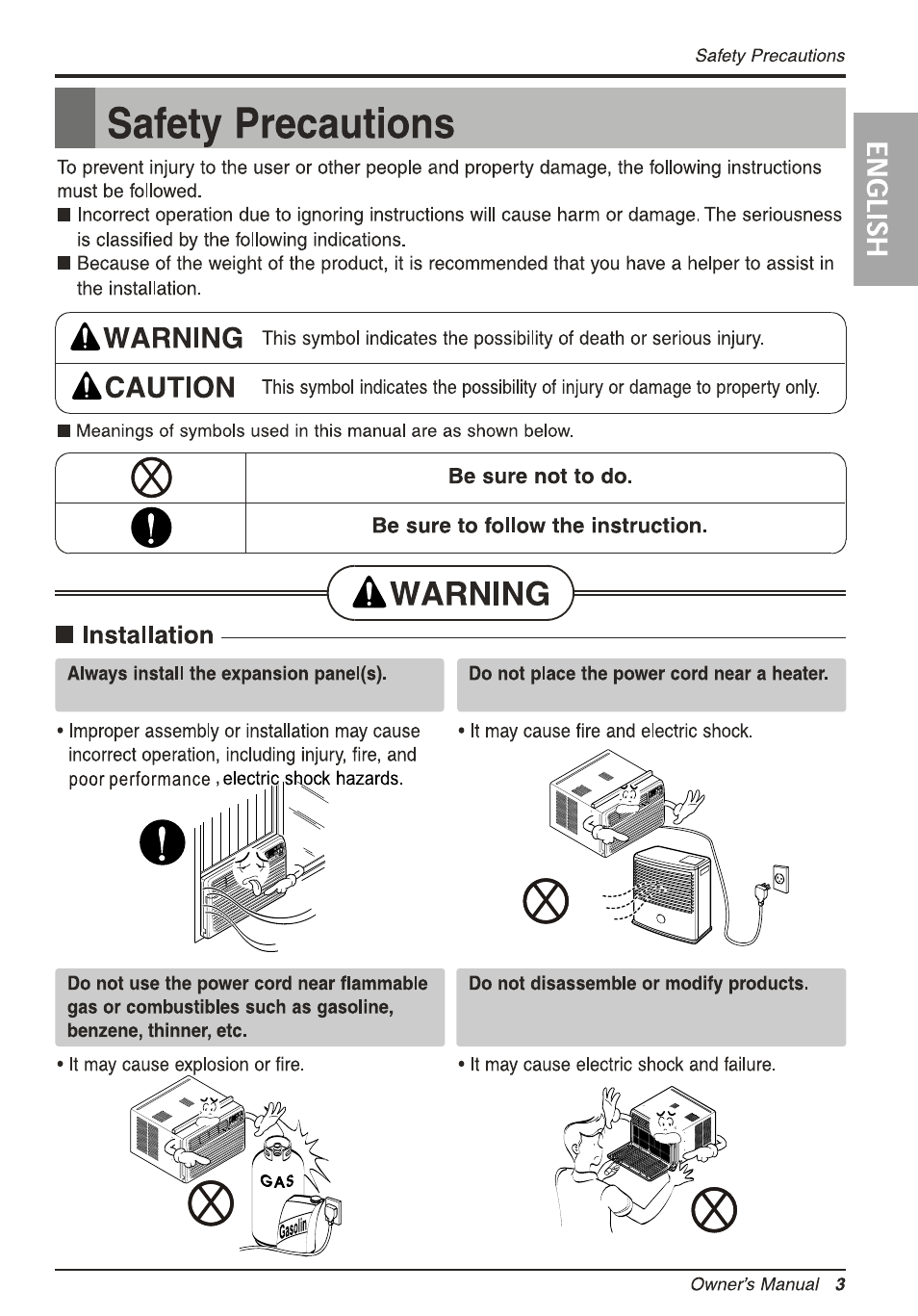 B safety precautions, Safety precautions, Warning | LG L8010ER User Manual | Page 3 / 52