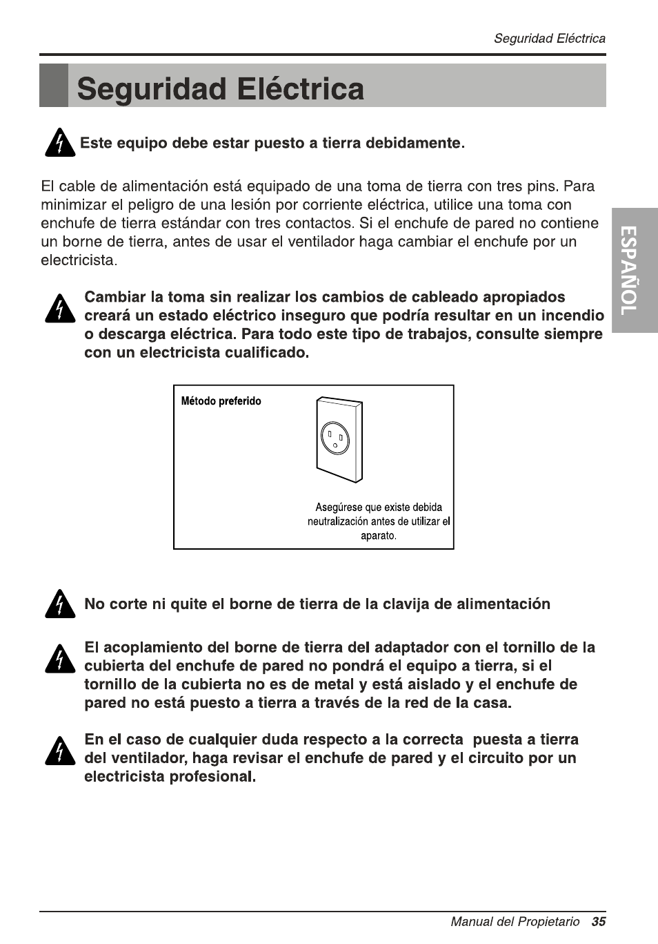 B seguridad eléctrica | LG L8010ER User Manual | Page 35 / 52