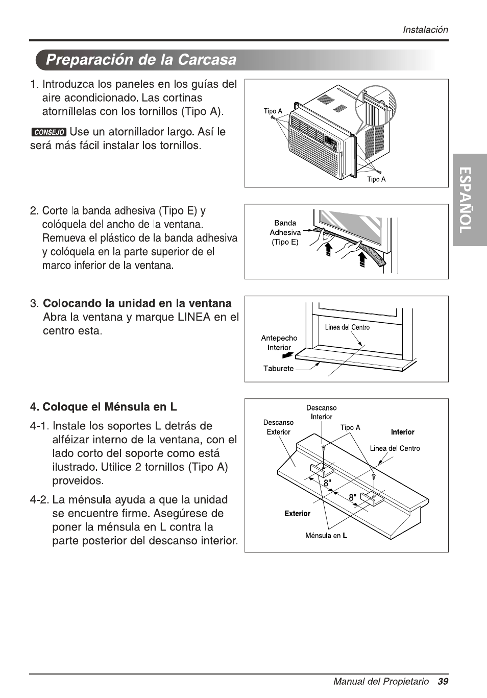 Preparación de la carcasa | LG L8010ER User Manual | Page 39 / 52