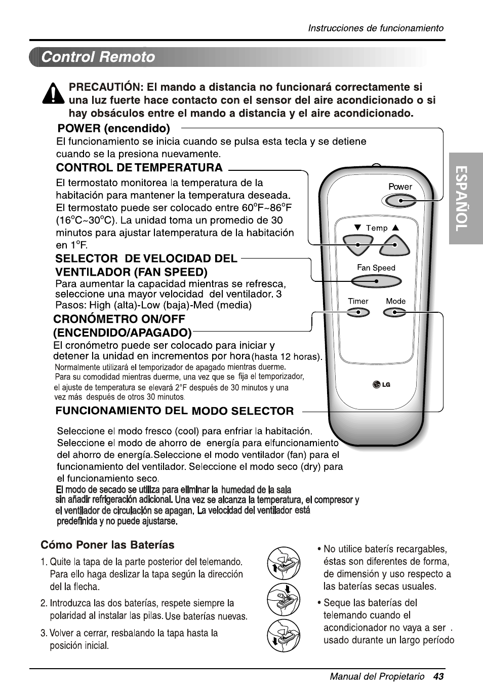 Control remoto | LG L8010ER User Manual | Page 43 / 52