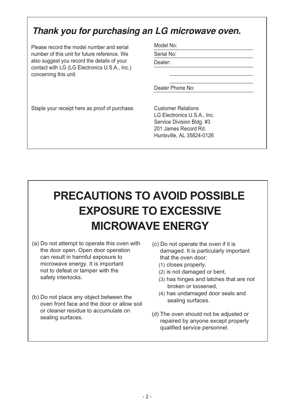 LG LMH2235ST User Manual | Page 2 / 32