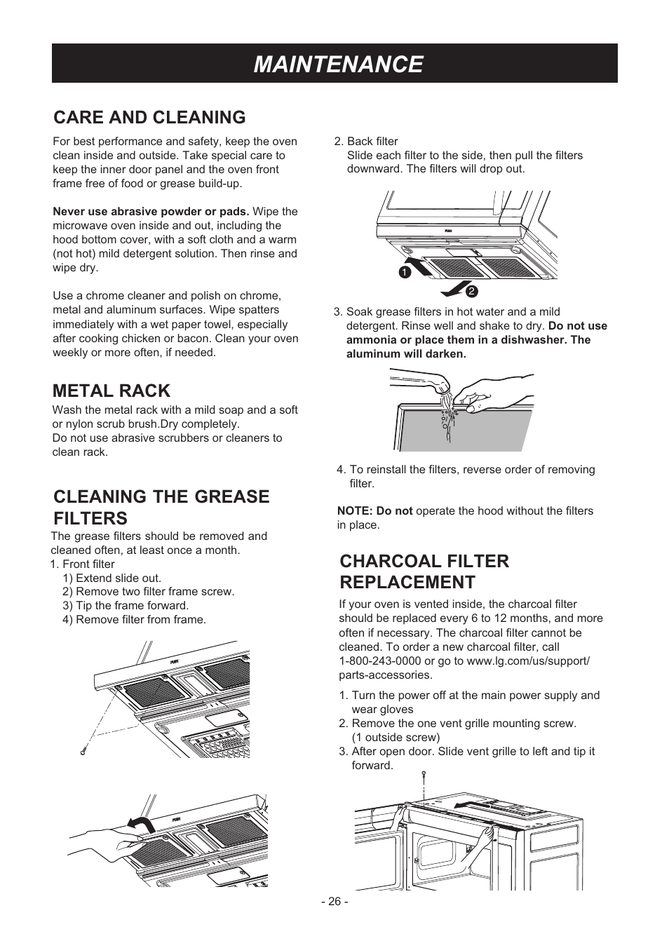 Maintenance, Care and cleaning, Metal rack | LG LMH2235ST User Manual | Page 26 / 32