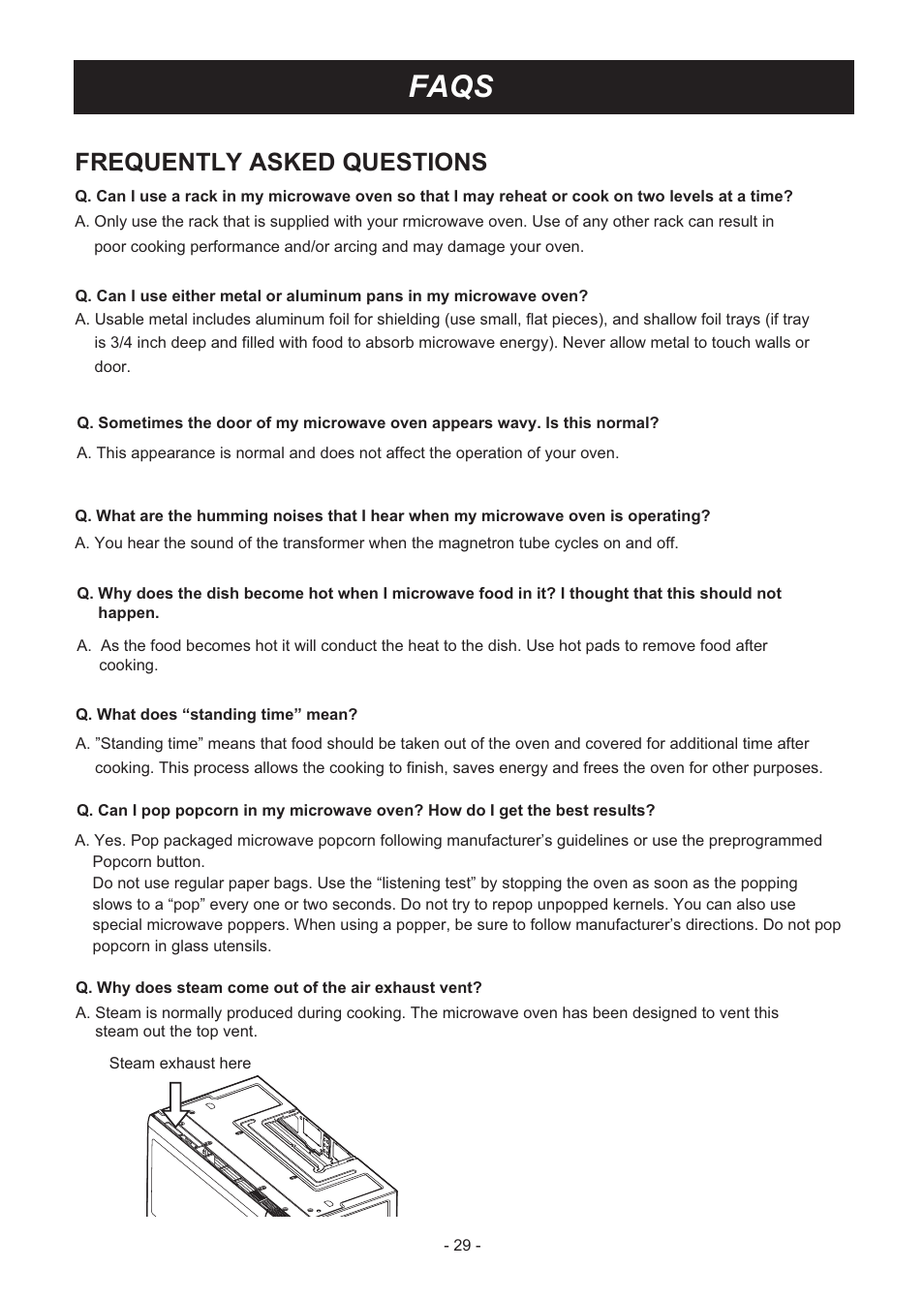 Faqs, Frequently asked questions | LG LMH2235ST User Manual | Page 29 / 32