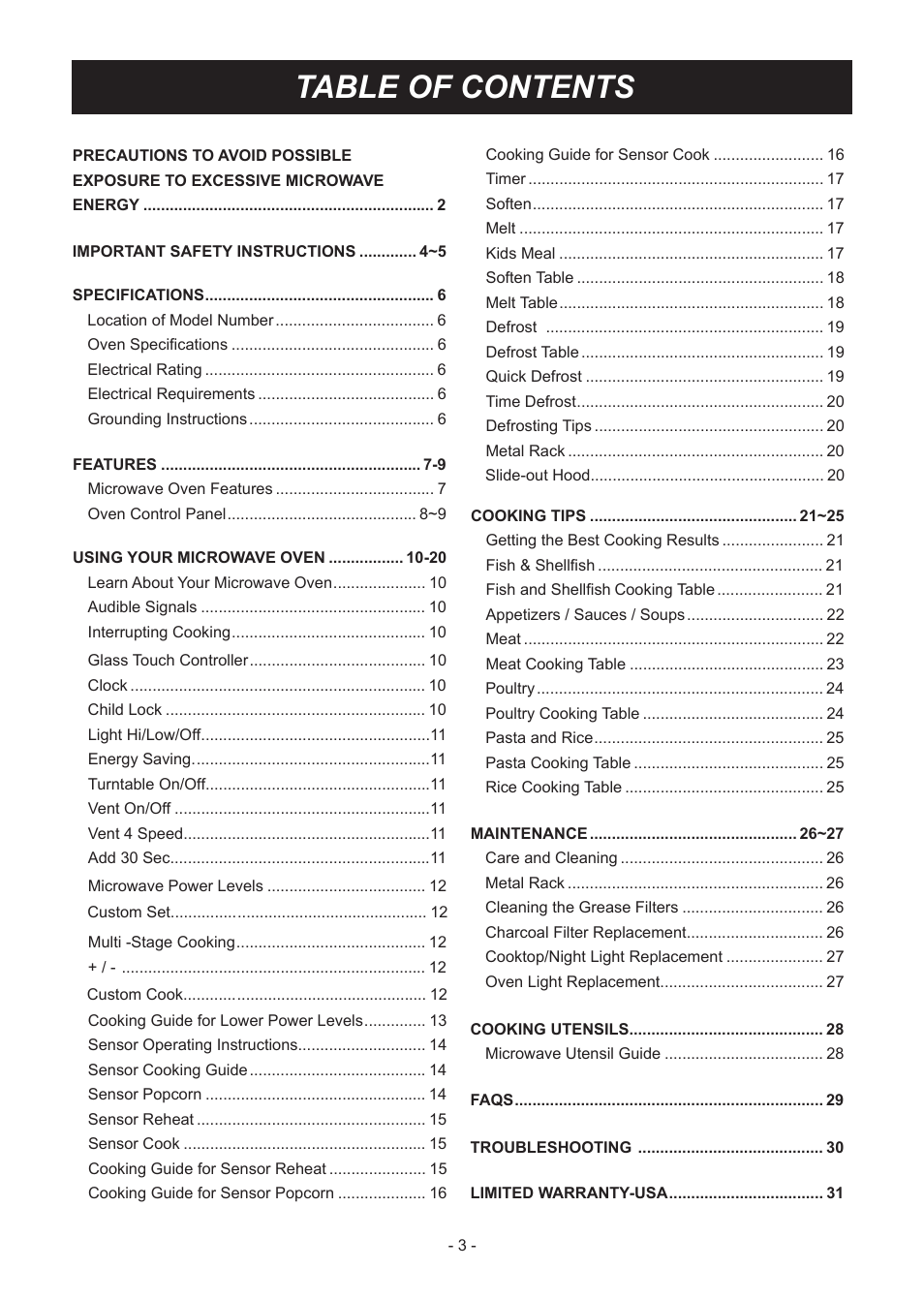 LG LMH2235ST User Manual | Page 3 / 32