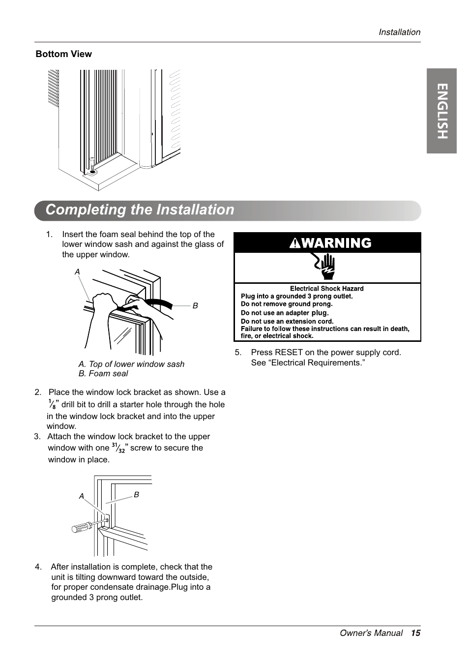 Completing the installation | LG LW5012J User Manual | Page 15 / 20