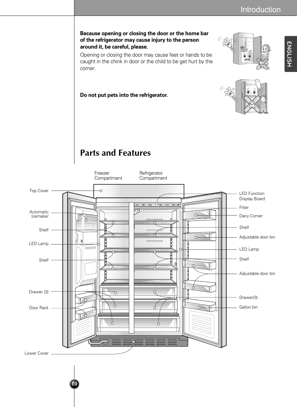 Parts and features, Introduction, English | LG LSSB2791ST User Manual | Page 10 / 47