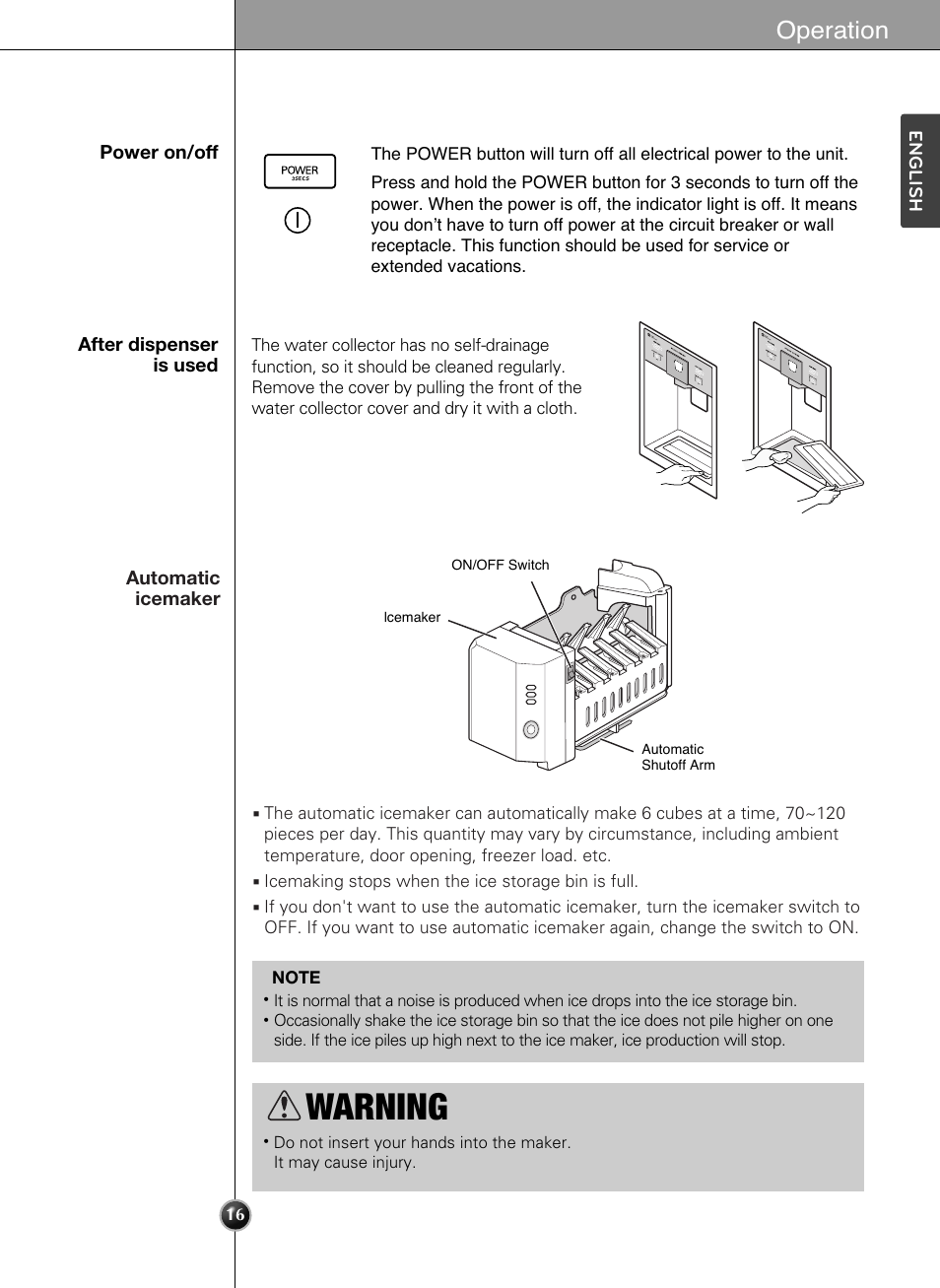 Warning, Operation | LG LSSB2791ST User Manual | Page 16 / 47