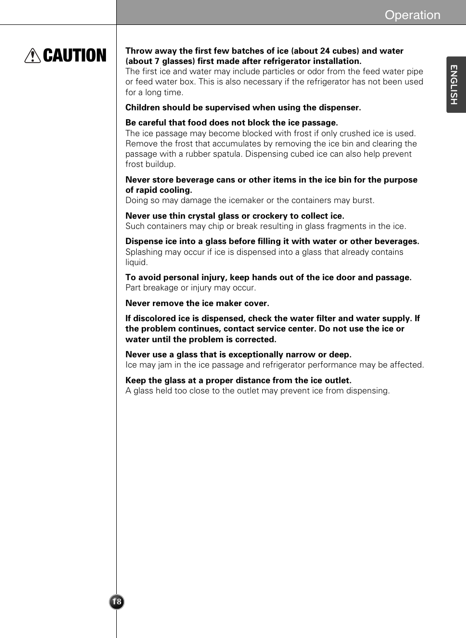 Caution, Operation | LG LSSB2791ST User Manual | Page 18 / 47