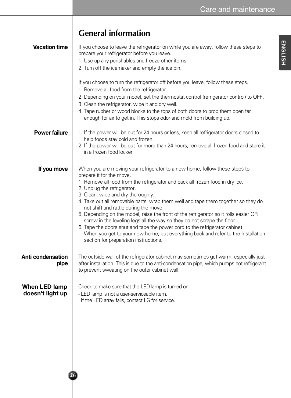 General information, Care and maintenance | LG LSSB2791ST User Manual | Page 26 / 47