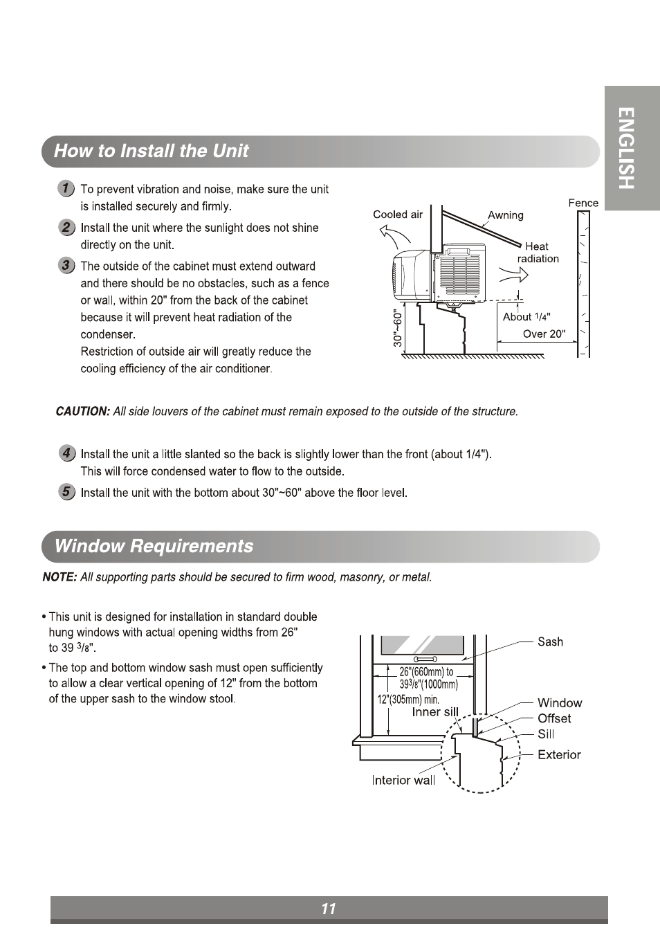 How to install the unit, Window requirements | LG LP6010ER User Manual | Page 11 / 40