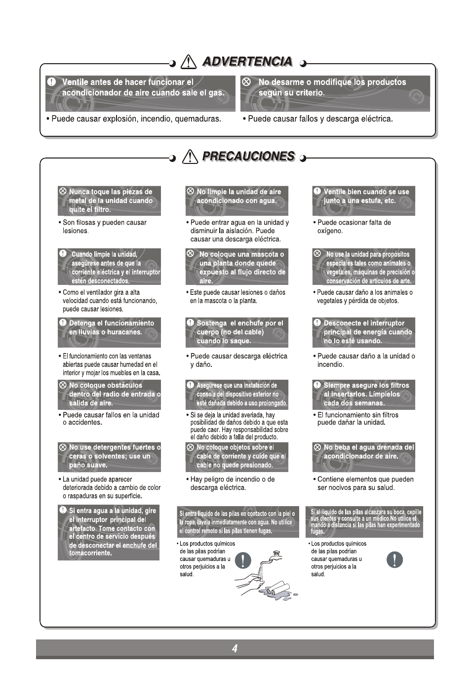 Advertencia j, Precauciones | LG LP6010ER User Manual | Page 24 / 40