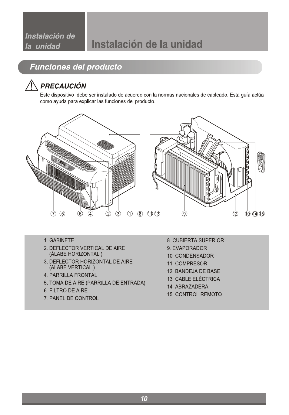 Funciones del producto, Instalación de la unidad | LG LP6010ER User Manual | Page 30 / 40