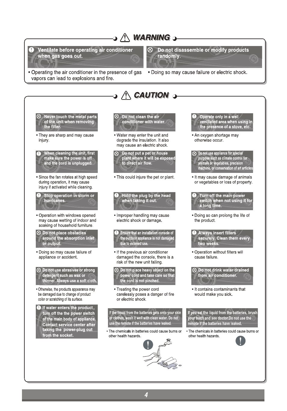 Warning, Caution j | LG LP6010ER User Manual | Page 4 / 40