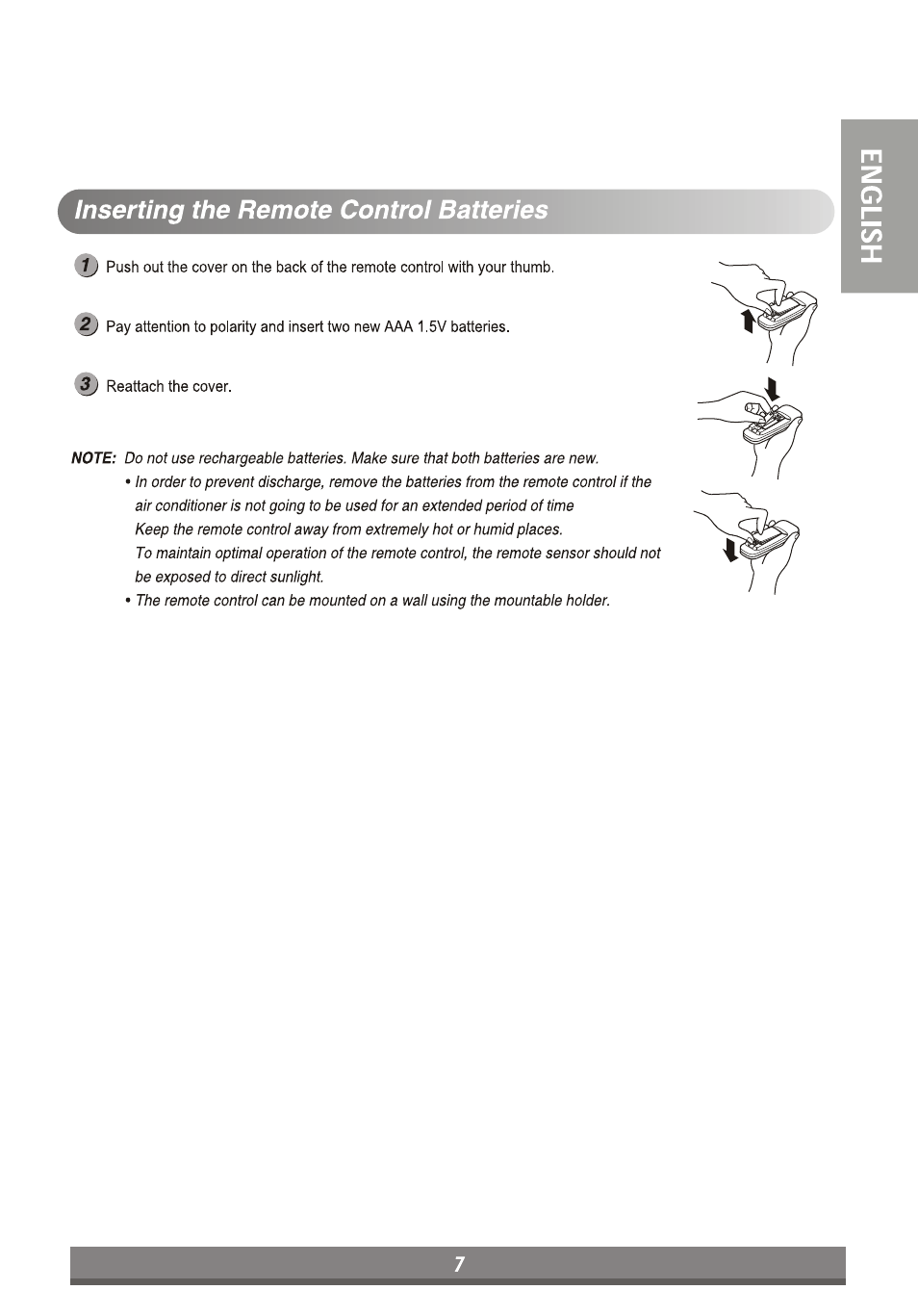 Inserting the remote control batteries | LG LP6010ER User Manual | Page 7 / 40