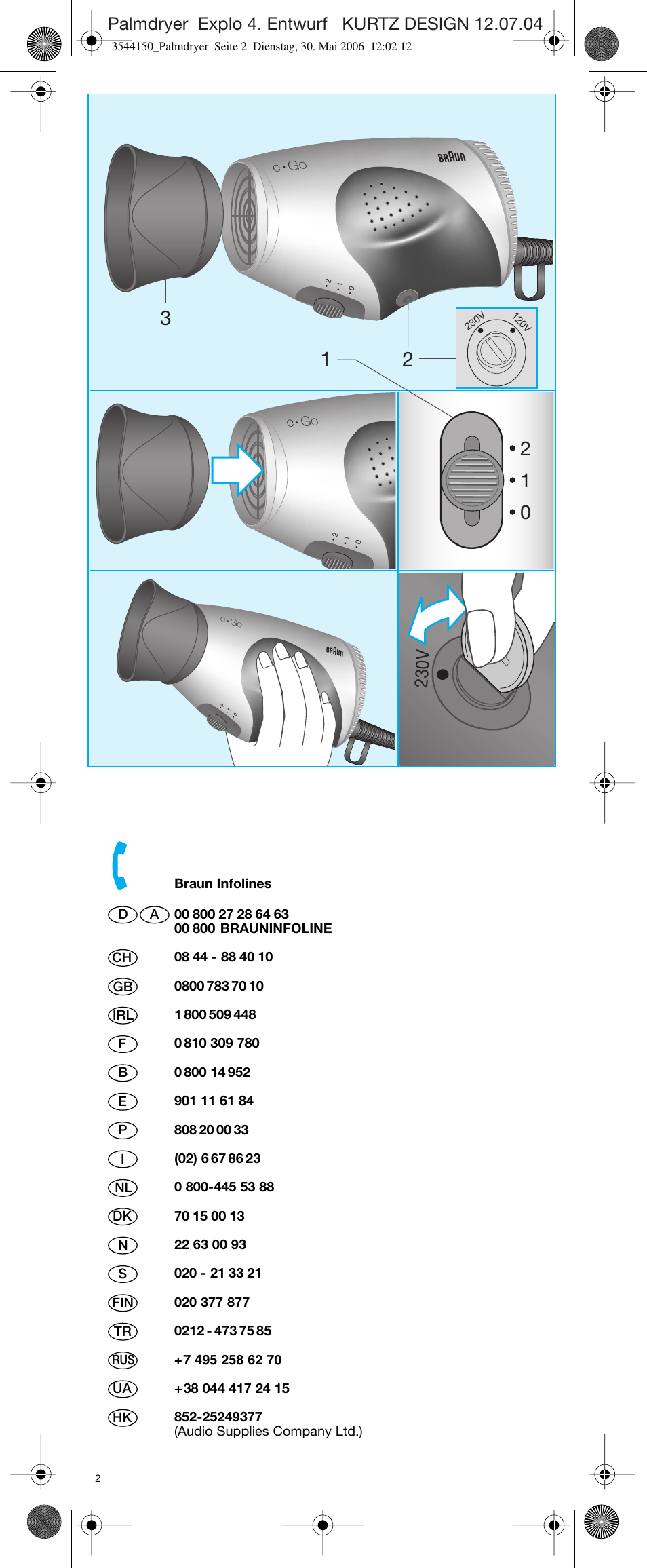 230v | Braun PD2 e-Go Travel User Manual | Page 2 / 19