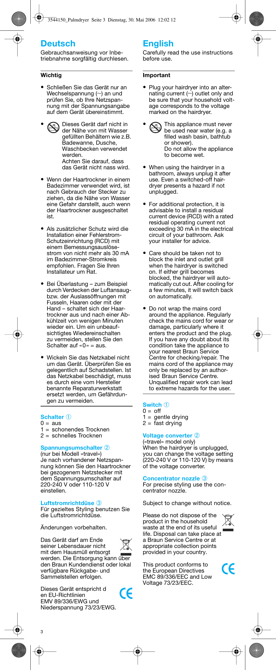 Deutsch english | Braun PD2 e-Go Travel User Manual | Page 3 / 19