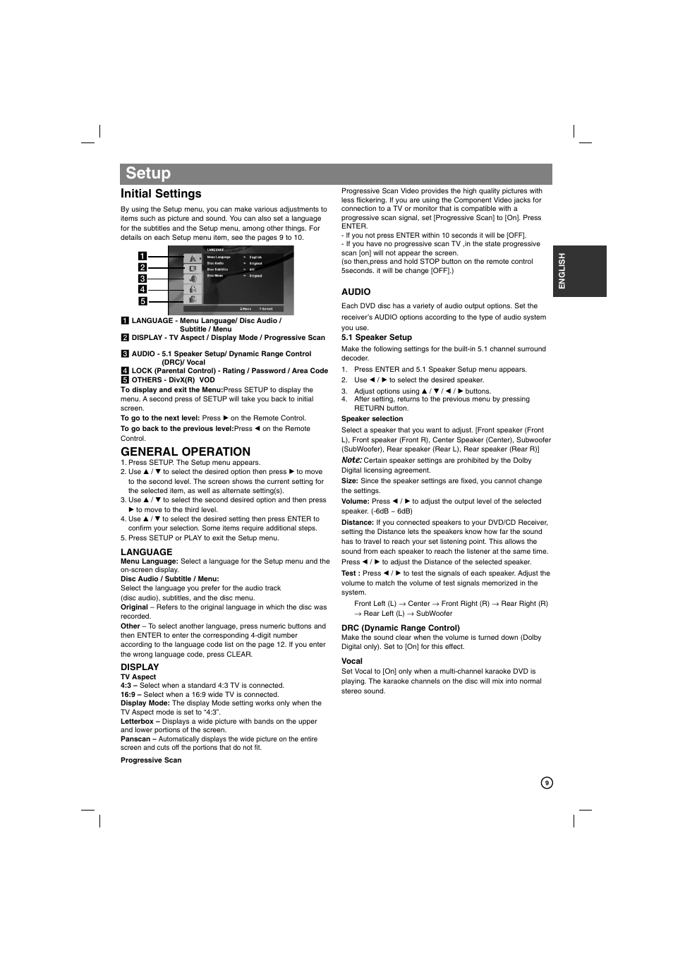 Setup, Nitial settings, General operation | LG DVT812 User Manual | Page 9 / 15