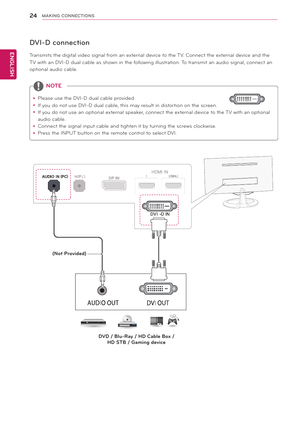 Dvi-d connection, See p.24, see p, English | LG 29LN450W User Manual | Page 25 / 58