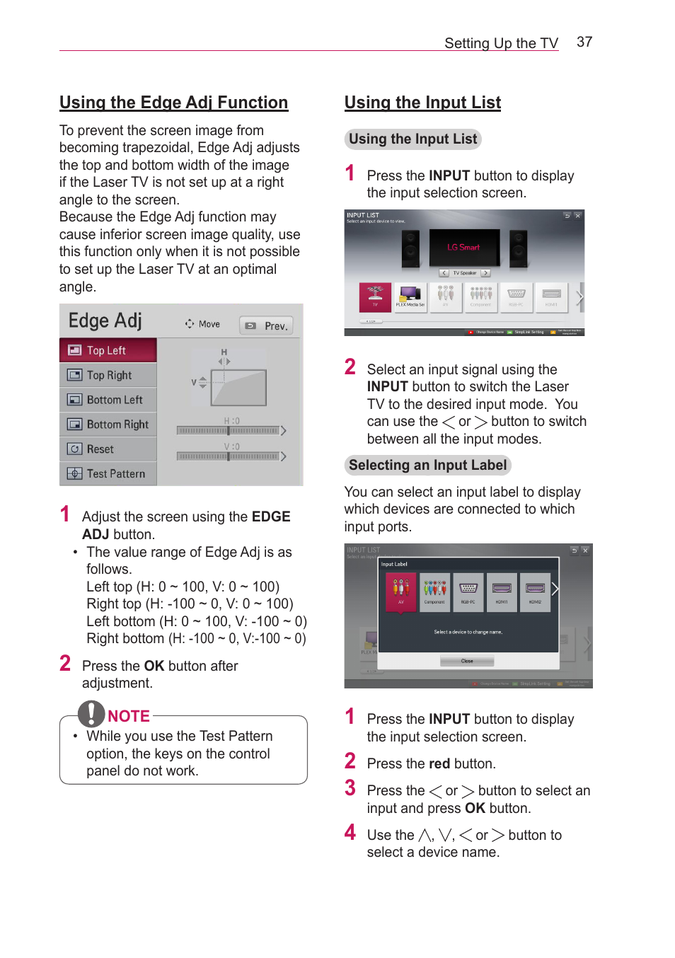 Using the edge adj function, Using the input list | LG HECTO User Manual | Page 37 / 107
