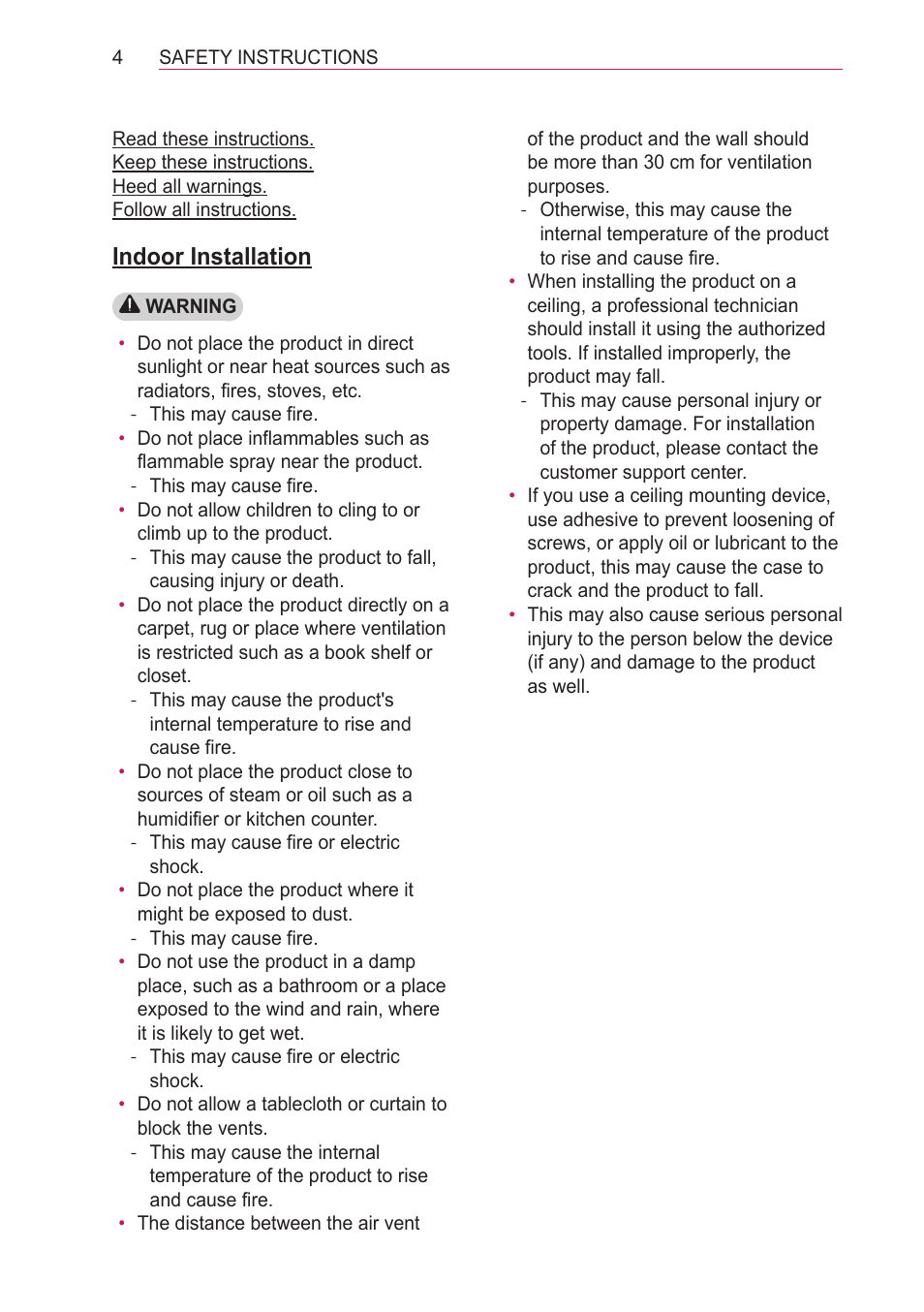 Indoor installation | LG HECTO User Manual | Page 4 / 107