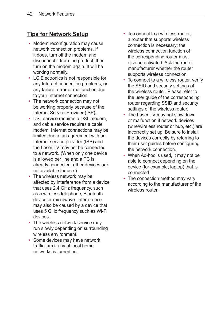 Tips for network setup | LG HECTO User Manual | Page 42 / 107