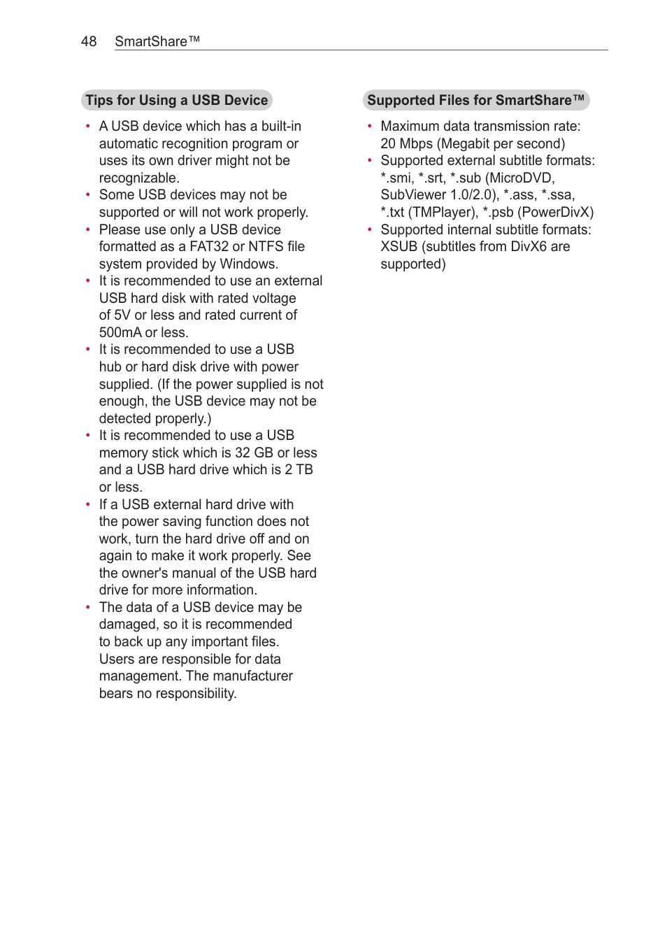 LG HECTO User Manual | Page 48 / 107