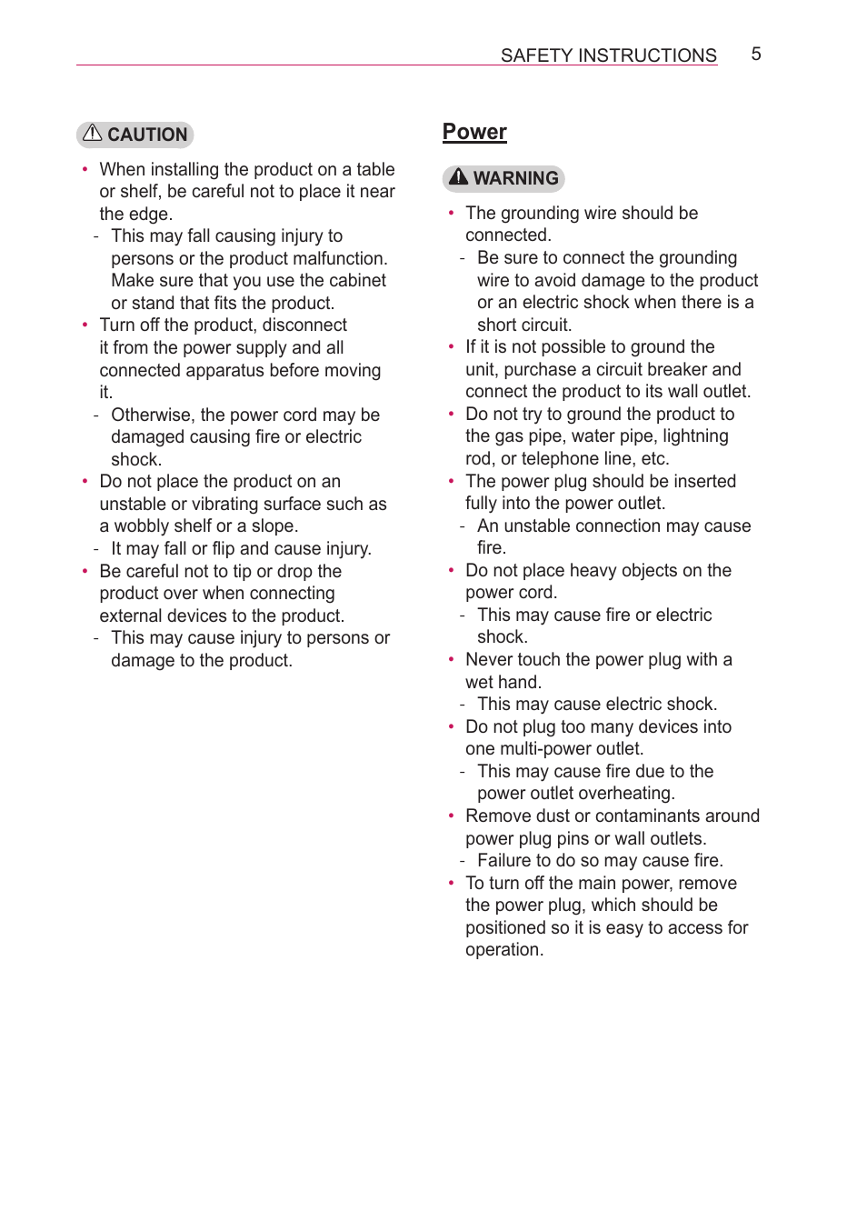 Power | LG HECTO User Manual | Page 5 / 107