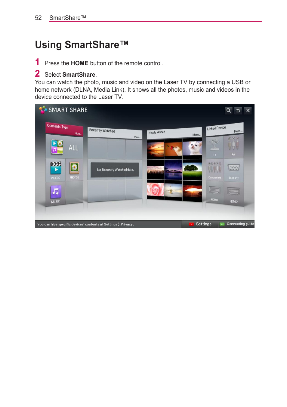 Using smartshare | LG HECTO User Manual | Page 52 / 107