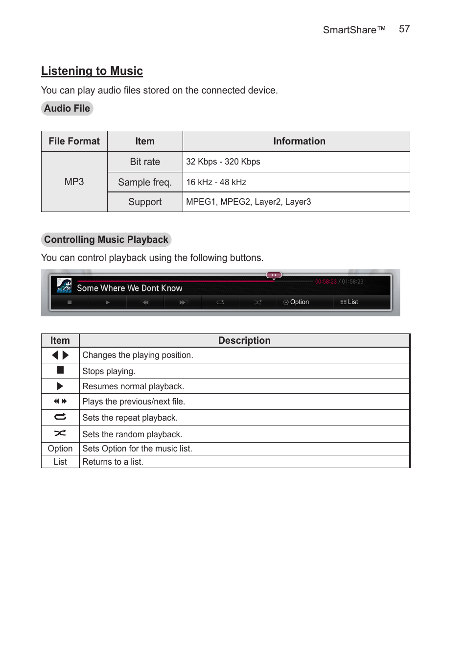 Listening to music | LG HECTO User Manual | Page 57 / 107