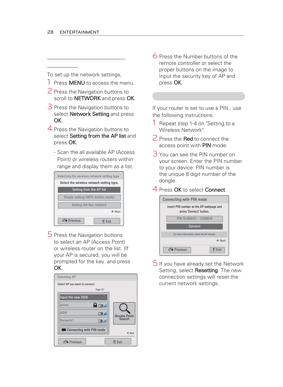 Setting to a wireless network | LG HW350T User Manual | Page 28 / 76