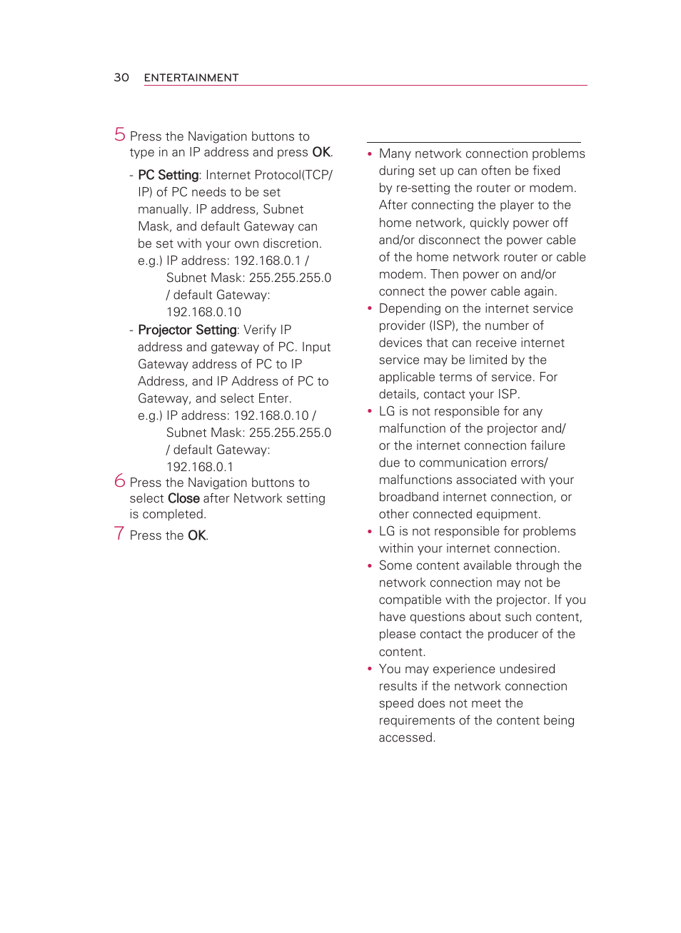 Tips for network setting | LG HW350T User Manual | Page 30 / 76
