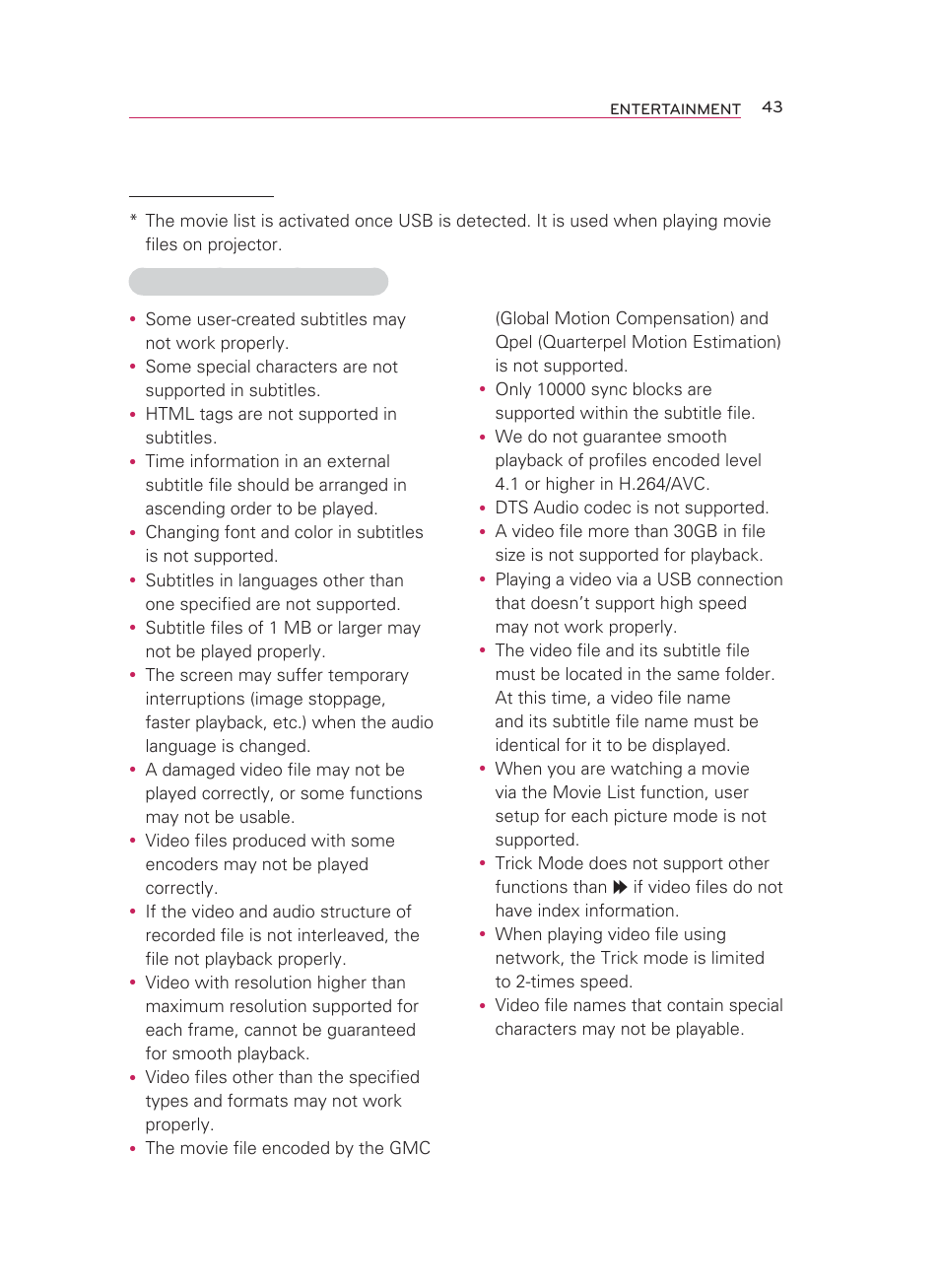 Movie list | LG HW350T User Manual | Page 43 / 76