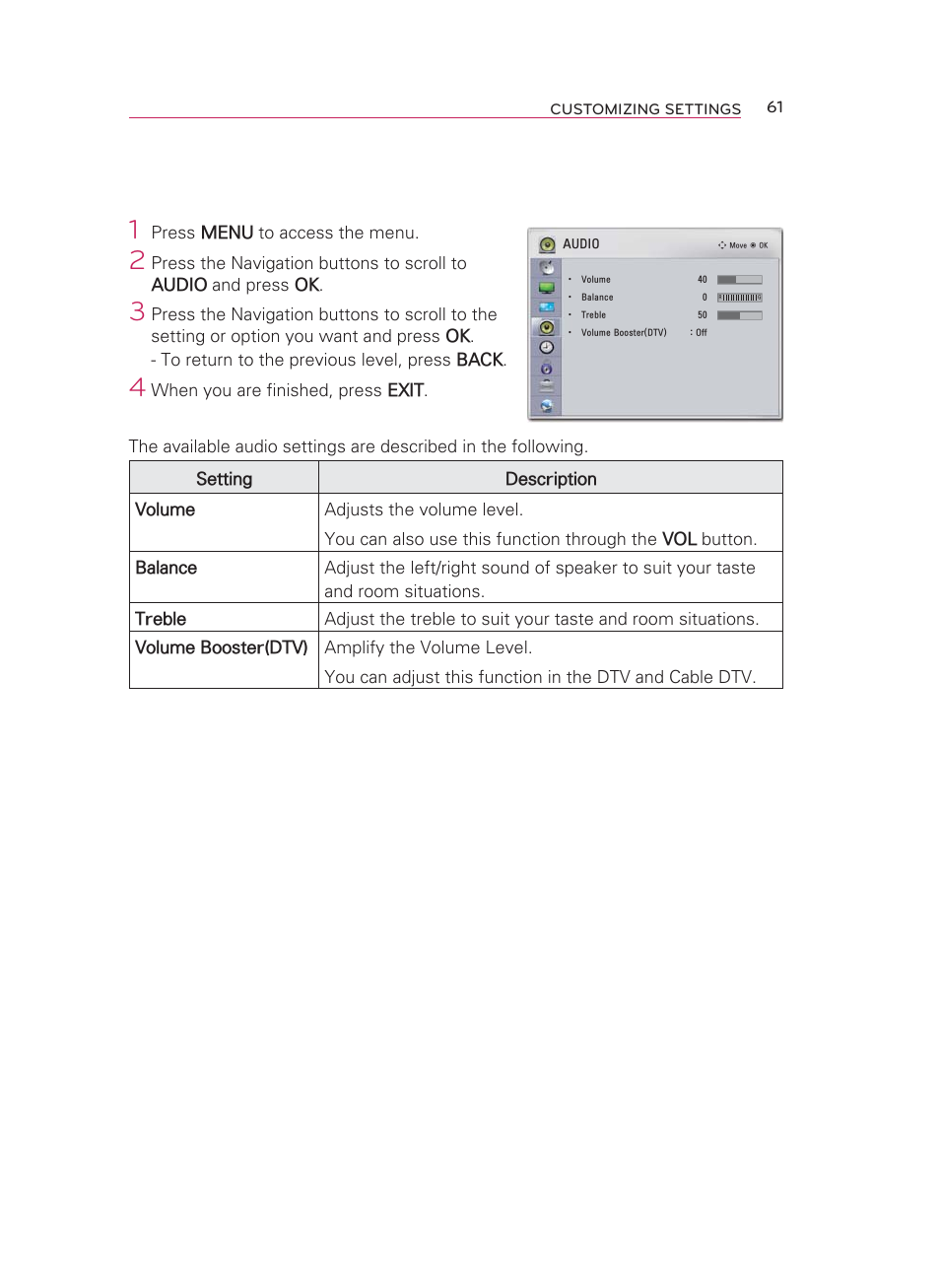 Audio settings | LG HW350T User Manual | Page 61 / 76