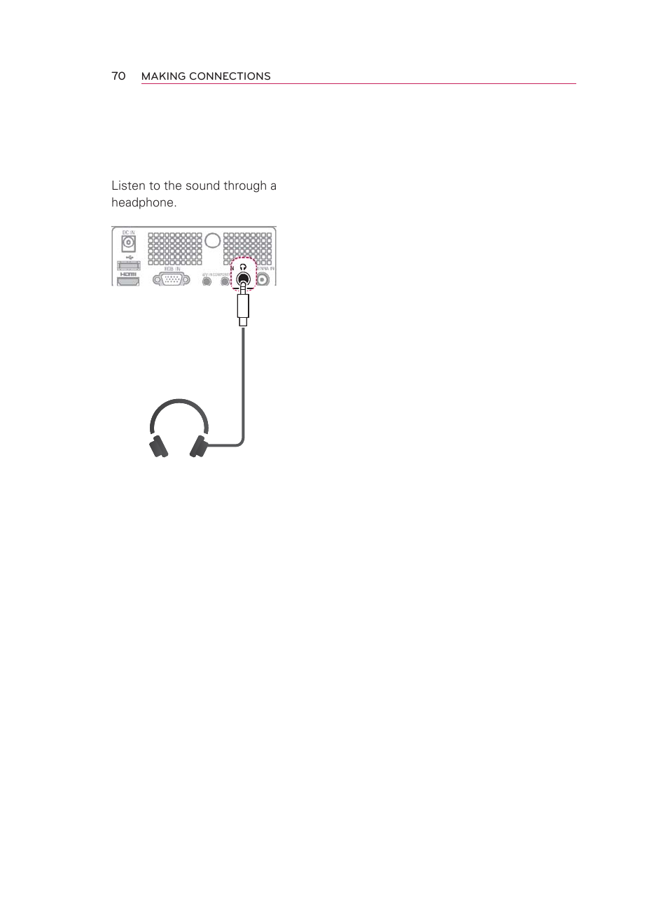 Connecting to a headphone | LG HW350T User Manual | Page 70 / 76